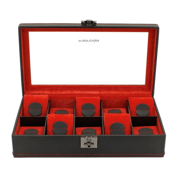 Carbon 10 db-os fekete-piros óratároló doboz - Friedrich Lederwaren