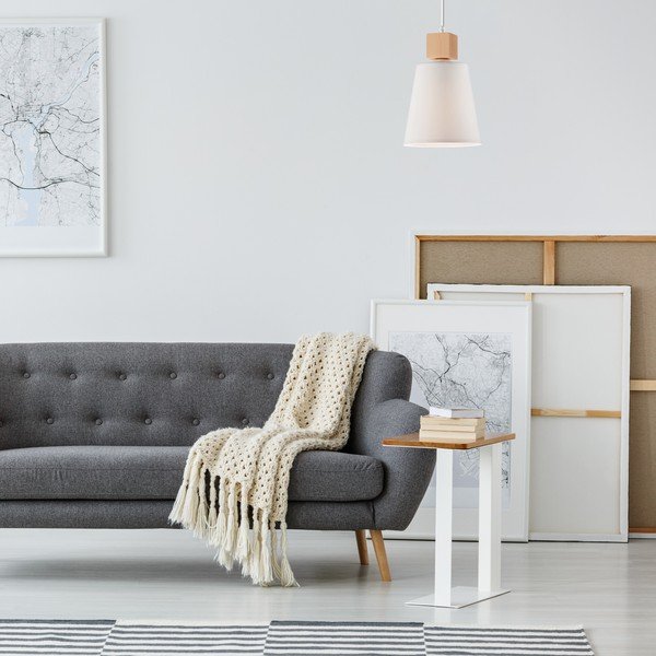 Fehér függőlámpa textil búrával ø 15 cm Enrico – LAMKUR-image-1