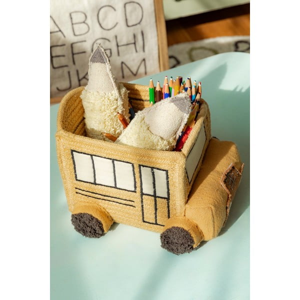 Okkersárga textil játéktároló kosár 22x19x15 cm School Bus – Lorena Canals-image-1