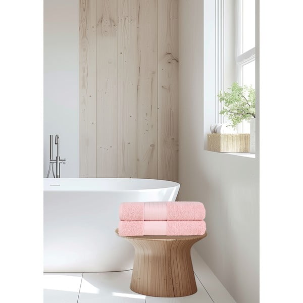 Rózsaszín frottír pamut fürdőlepedő szett 2 db-os 70x140 cm – Good Morning-image-1