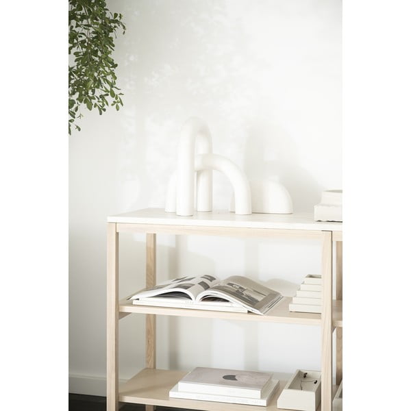 Fehér-natúr színű konzolasztal kő asztallappal 140x40 cm Orwel - Rowico-image-4