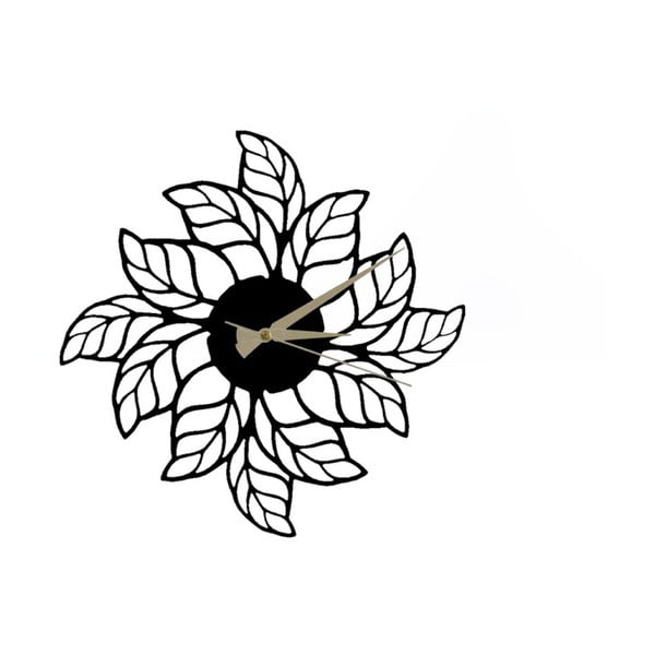 Glozis Leaves Clock fekete fém falióra, ⌀ 48 cm