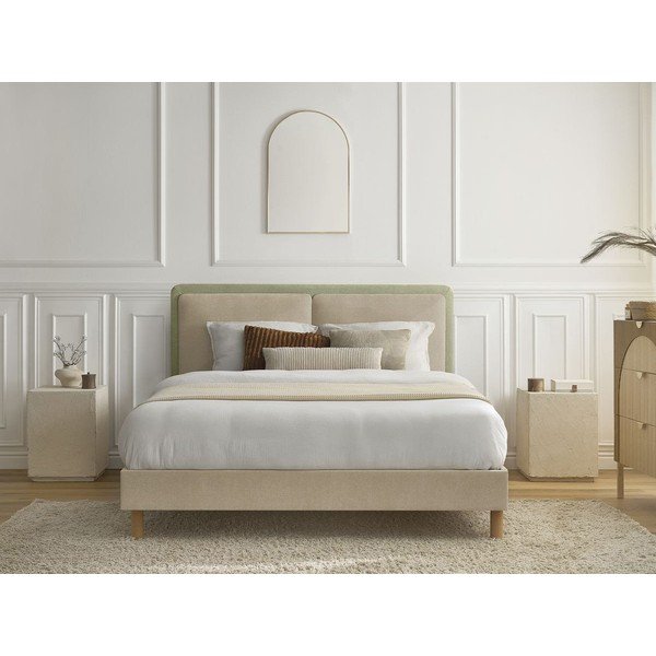Bézs kárpitozott kárpitozott franciaágy ágyráccsal 180x200 cm Mara – Bobochic Paris-image-3