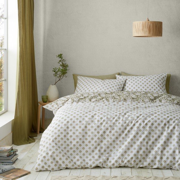 Fehér-zöld kétszemélyes ágyneműhuzat 200x200 cm Tangier Floral – Pineapple Elephant-image-1