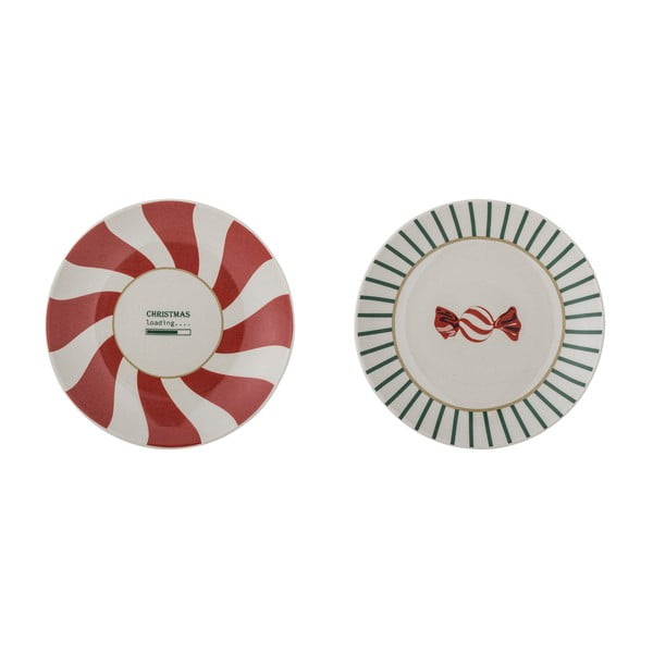 Piros-krémszínű agyagkerámia desszertes tányér készlet  karácsonyi mintával, 2 db-os, ø 12,5 cm Yule – Bloomingville