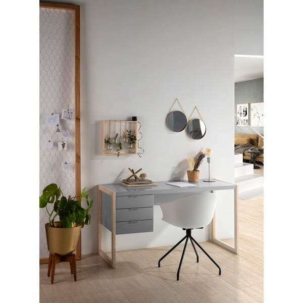 Frank szürke íróasztal borovi fenyőfa lábakkal - Marckeric-image-1