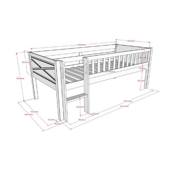 Fehér borovi fenyő galéria gyerekágy ágyráccsal 90x200 cm Scott – Vipack-image-2