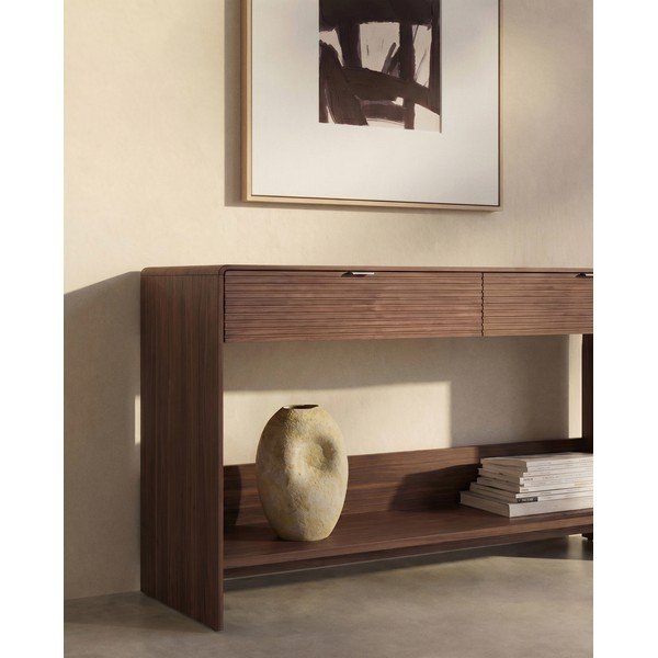 Sötét natúr színű komód diófa dekorral 120x81x35 cm Norlen – Kave Home-image-1