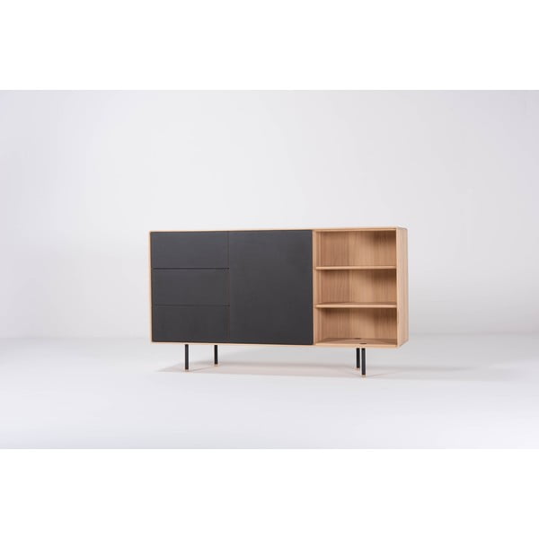 Fekete-natúr színű tölgyfa alacsony komód 176x100 cm Fina – Gazzda-image-3