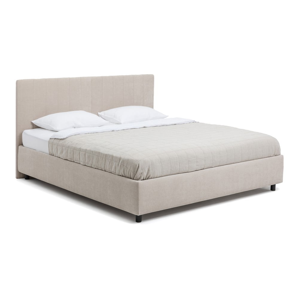 Bézs kárpitozott ágyneműtartós franciaágy ágyráccsal 180x200 cm Myra Slim Line – Bonami Selection