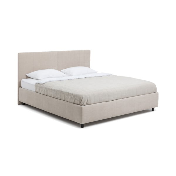 Bézs kárpitozott ágyneműtartós franciaágy ágyráccsal 180x200 cm Myra Slim Line – Bonami Selection