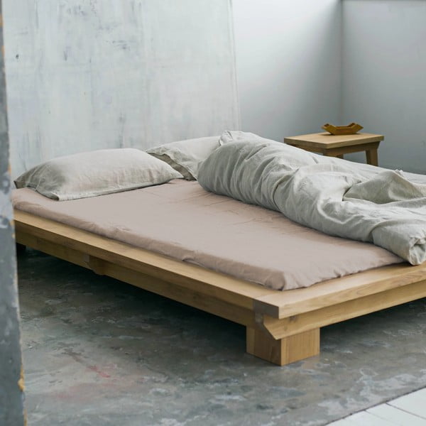 Bézs-világosbarna gumis len lepedő 200x200 cm Portobello – Linen Tales-image-1