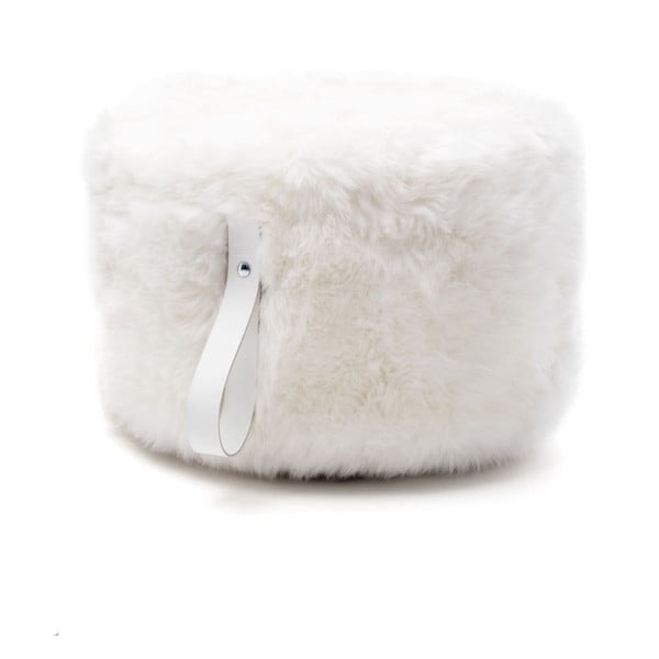 Fehér bárányszőrme puff fehér fogantyúval, ⌀ 60 cm - Royal Dream