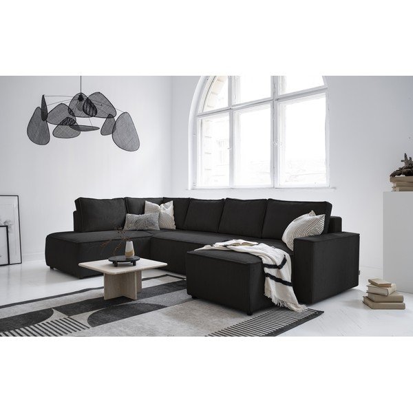 Antracitszürke kordbársony kinyitható sarokkanapé (bal oldali-U alakú) Brave Dave – Miuform-image-4