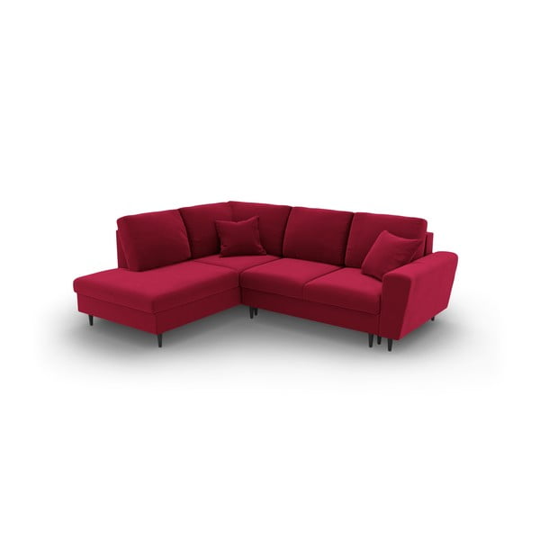 Piros bársony kinyitható tárolóhelyes sarokkanapé (bal oldali-L alakú) Kyoto – Cosmopolitan Design-image-1
