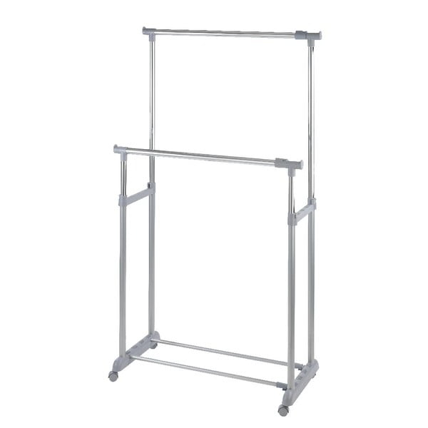 Szürke fém teleszkópos-gurulós ruhatartó állvány Twin – Wenko-image-2