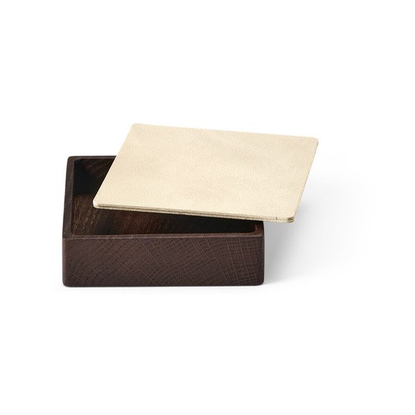 Barna-krémszínű fedeles-dekoratív fa-öko bőr tárolódoboz 11x11x3,5 cm Square Nupo – LIND DNA-image-1