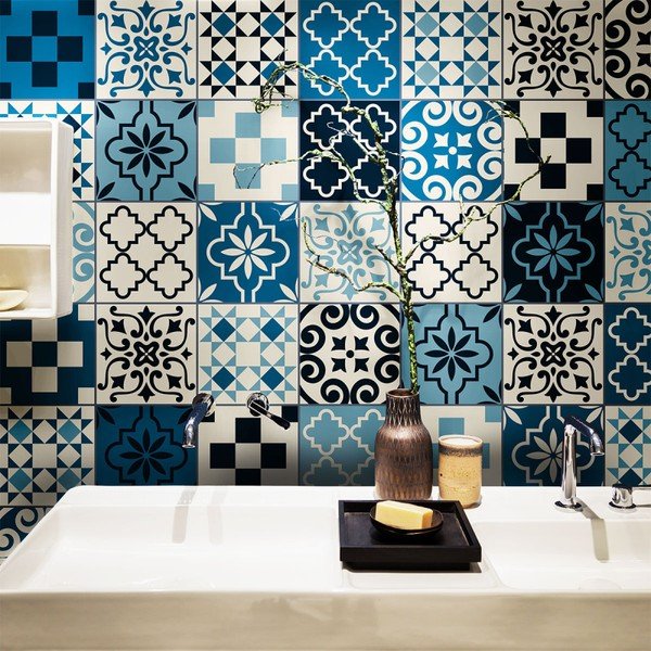 Wall Decal Cement Tiles Azulejos Caralinera 60 db-os falmatrica szett, 15 x 15 cm - Ambiance-image-1