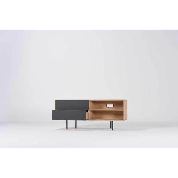 Fekete-natúr színű tölgyfa TV-állvány 150x64 cm Fina – Gazzda-image-1