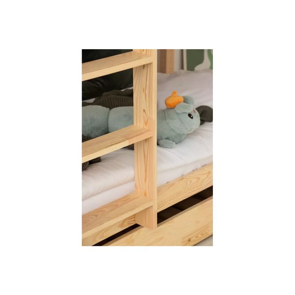 Natúr színű emeletes ágyneműtartós gyerekágy kihúzható pótággyal, ágyráccsal 90x180 cm CLPBN – Adeko-image-2