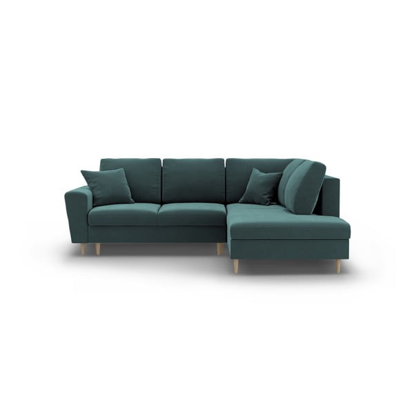 Petróleum színű bársony kinyitható tárolóhelyes sarokkanapé (jobb oldali-L alakú) Kyoto – Cosmopolitan Design