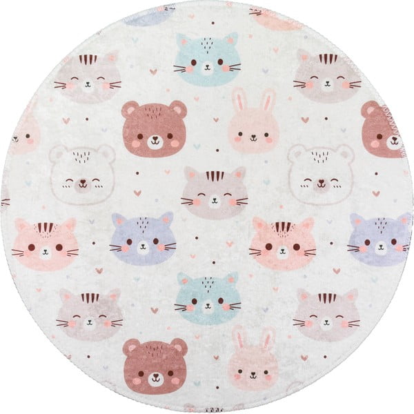 Elefántcsont színű mosható gyerek szőnyeg ø120 cm Cute Animals – Vitaus