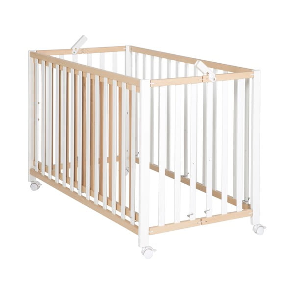 Fehér-natúr színű összecsukható gurulós babaágy 60x120 cm Fold up – Roba