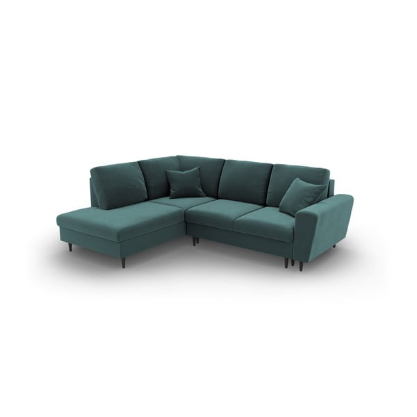 Petróleum színű bársony kinyitható tárolóhelyes sarokkanapé (bal oldali-L alakú) Kyoto – Cosmopolitan Design-image-1