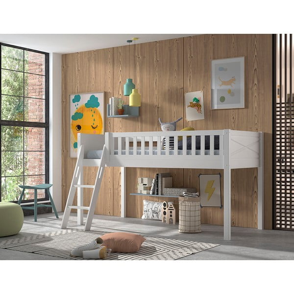 Fehér magasított borovi fenyő gyerekágy 90x200 cm SCOTT – Vipack-image-1