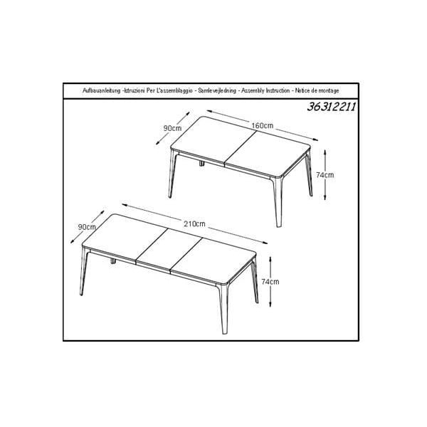 Amalfi bővíthető fehér tölgy étkezőasztal, 160 x 90 cm - Unique Furniture-image-3