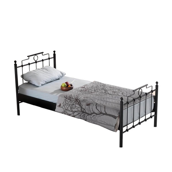 Fekete fém egyszemélyes ágy ágyráccsal 90x200 cm Hatkus – Kalune Design-image-2
