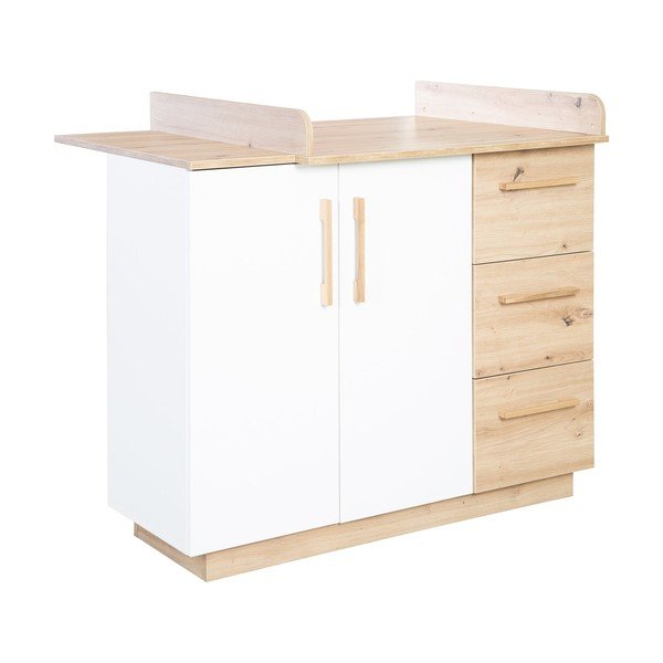 Fehér-natúr színű gyerek komód pelenkázó feltéttel, tölgyfa dekorral 118x103x79 cm Lion – Roba-image-2