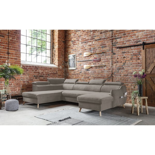 Világosbarna bársony kinyitható sarokkanapé (bal oldali-"U" alakú) Sweet Harmony – Miuform-image-3