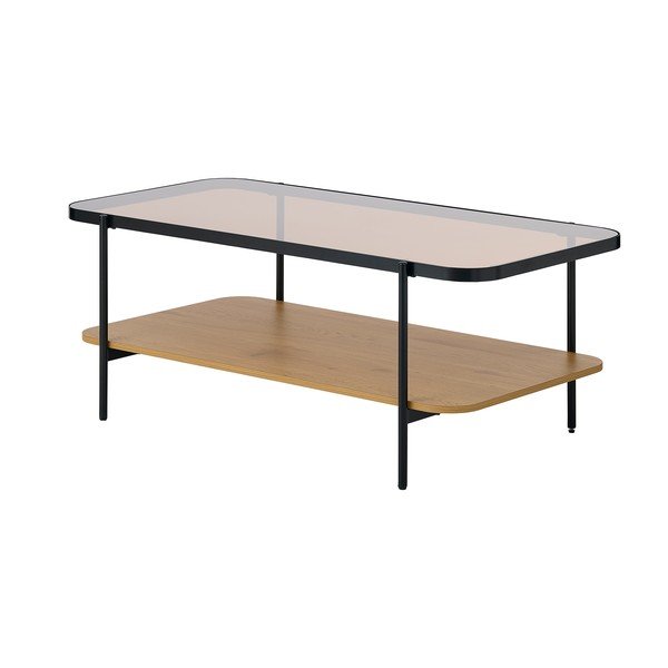 Natúr színű dohányzóasztal üveg asztallappal 60x120 cm Hassel – Unique Furniture