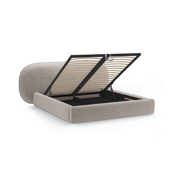 Bézs kárpitozott ágyneműtartós franciaágy ágyráccsal 160x200 cm Ovalo – Micadoni -image-2