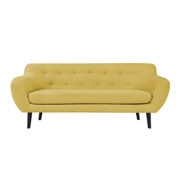 Piemont sárga kétszemélyes kanapé, barna lábakkal - Mazzini Sofas