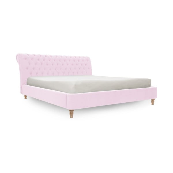 Allon pasztell rózsaszín ágy természetes lábakkal, 160 x 200 cm - Vivonita