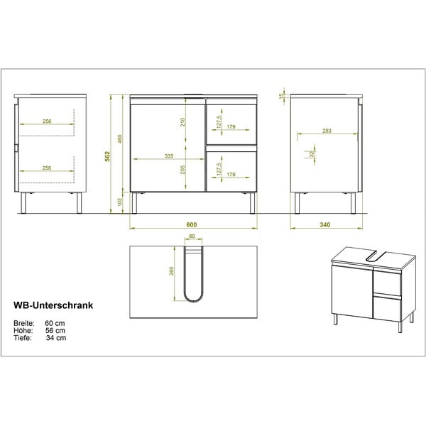 Fehér mosdókagyló alatti szekrény tölgyfa dekorral 60x56 cm Torrance - Germania-image-4