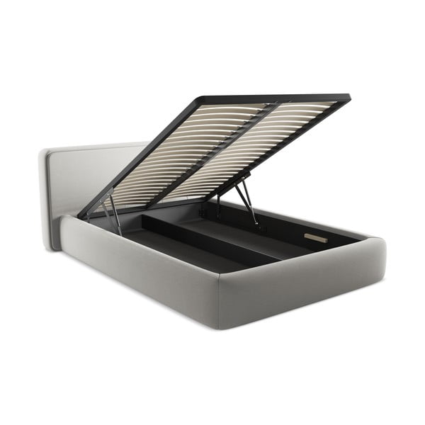 Világosszürke kárpitozott ágyneműtartós franciaágy ágyráccsal 140x200 cm Kiana – Makamii-image-3