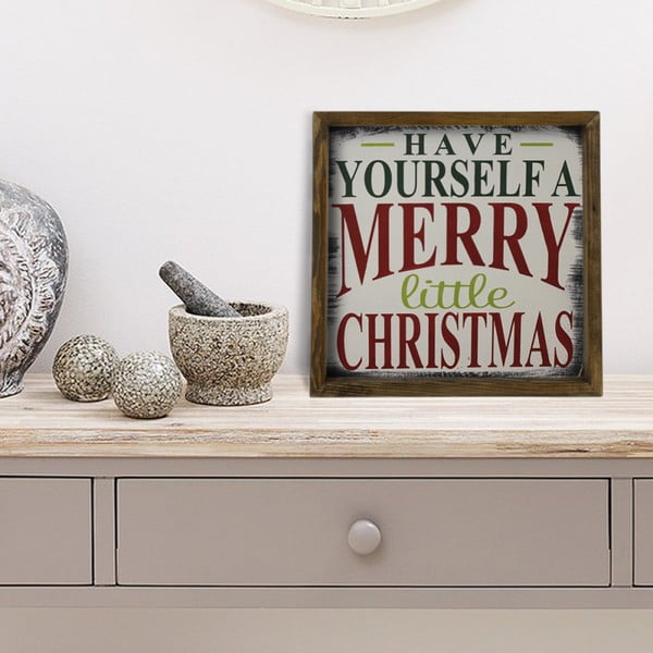 Little Christmas kép borovi fenyő keretben, 34 x 34 cm