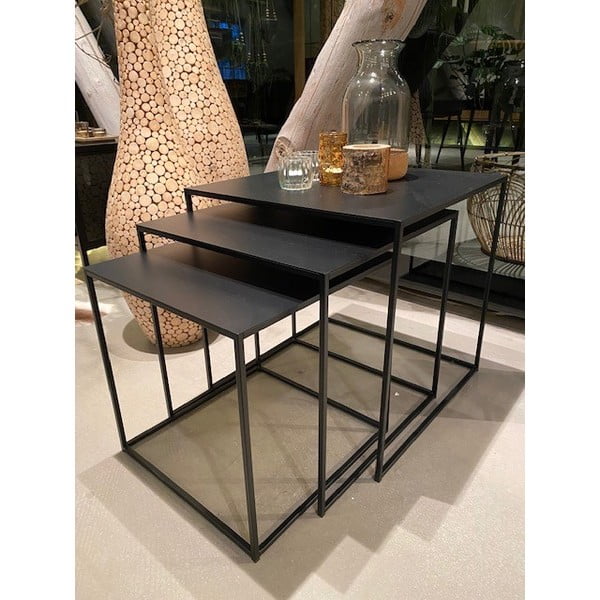 Fekete fém dohányzóasztal szett 3 db-os 50x50 cm Pebble – Unique Furniture-image-2