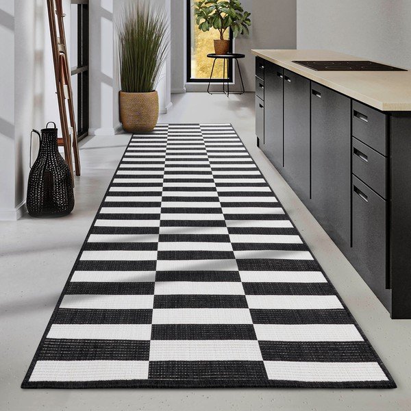 Fekete-fehér kültéri-beltéri futószőnyeg 80x300 cm Viela – Hanse Home-image-1