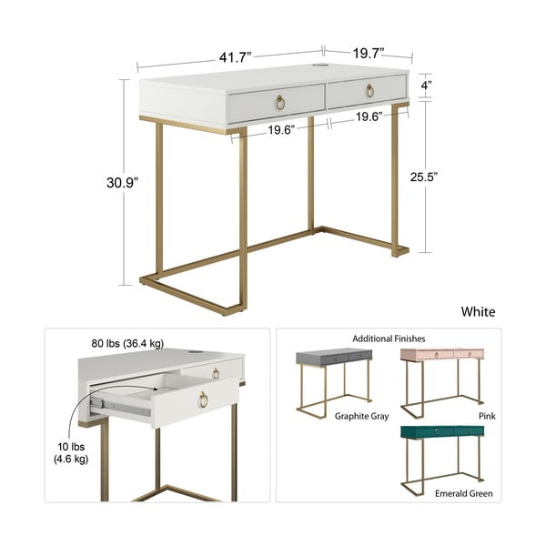 Camila szürke íróasztal - CosmoLiving by Cosmopolitan-image-3