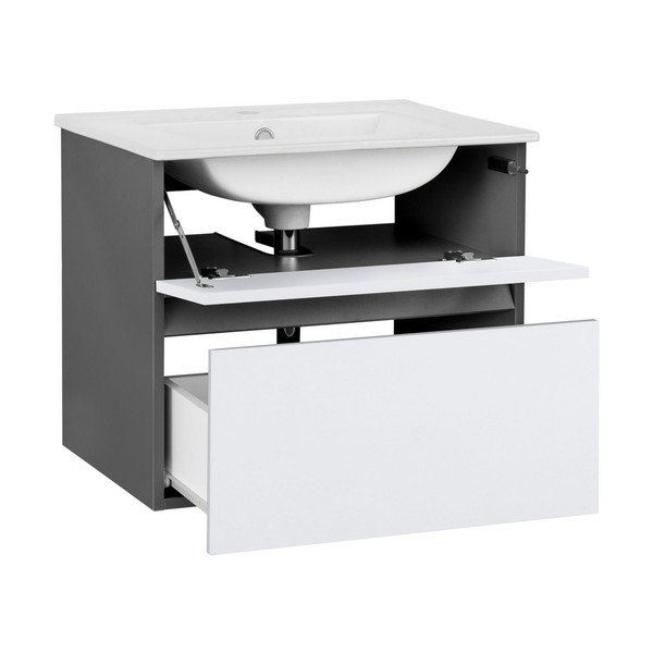 Fehér-antracitszürke fali szekrény mosdókagyló nélkül 60x52 cm Wisla – Støraa-image-1
