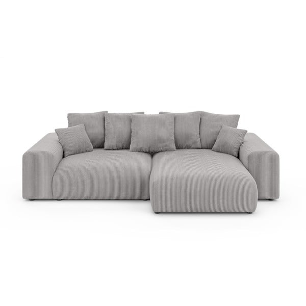 Világosszürke kordbársony kinyitható tárolóhelyes sarokkanapé (variálható sarok) Luma – Ropez