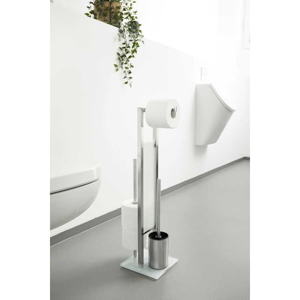 Matt ezüstszínű rozsdamentes acél WC-papír tartó WC-kefével Rivalta – Wenko-image-2