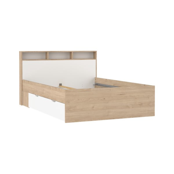 Natúr színű ágyneműtartós franciaágy ágyrács nélkül 140x200 cm tölgyfa dekorral Ikast – Tvilum-image-2