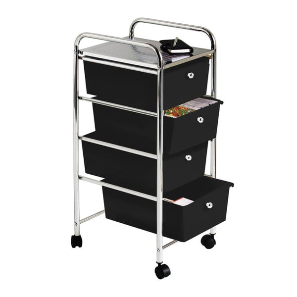 Fekete-ezüstszínű műanyag gurulós polcos állvány 33x79 cm – Premier Housewares-image-1