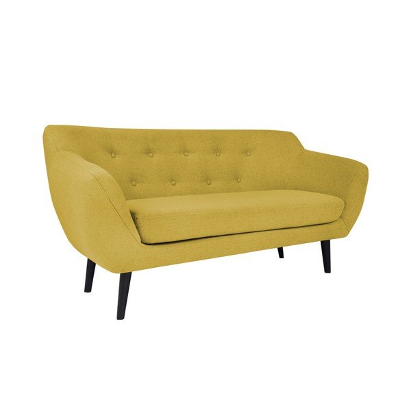 Piemont sárga kétszemélyes kanapé, barna lábakkal - Mazzini Sofas-image-1