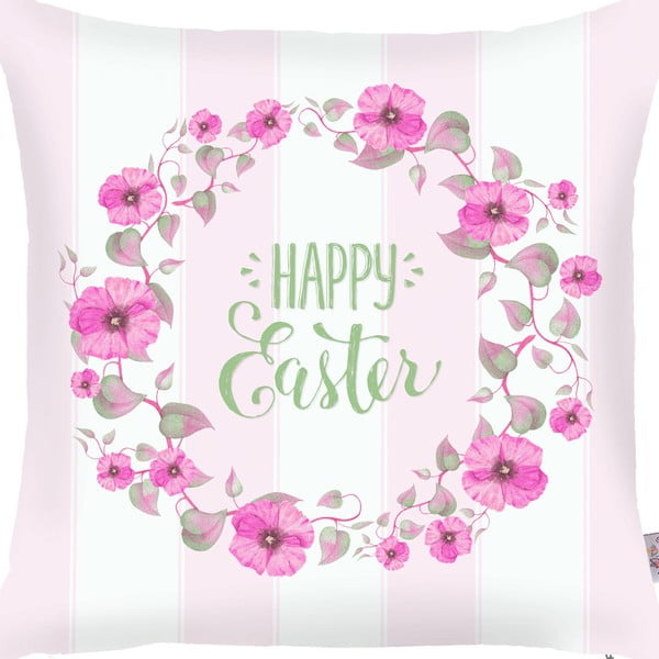 Happy Easter rózsaszín-fehér párnahuzat, 43 x 43 cm - Apolena